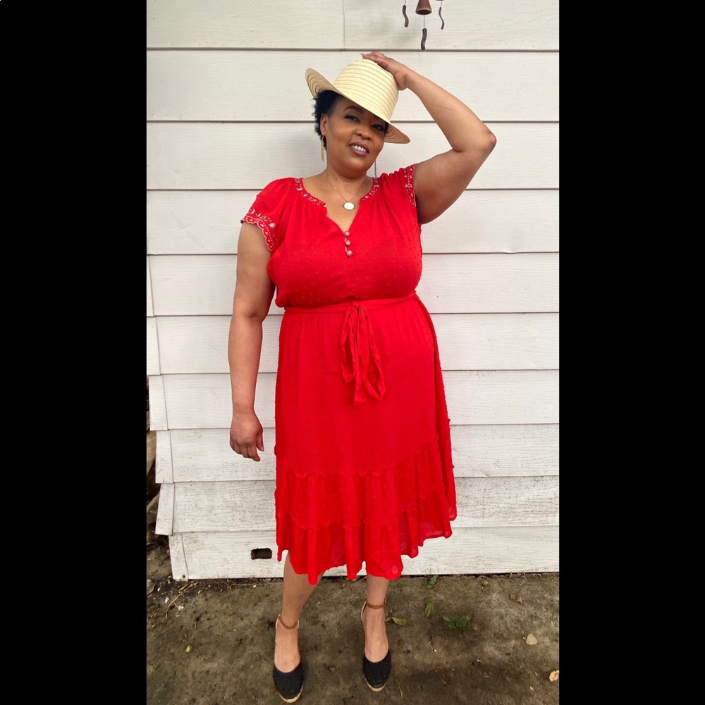 Embroidered Ruffle Dress